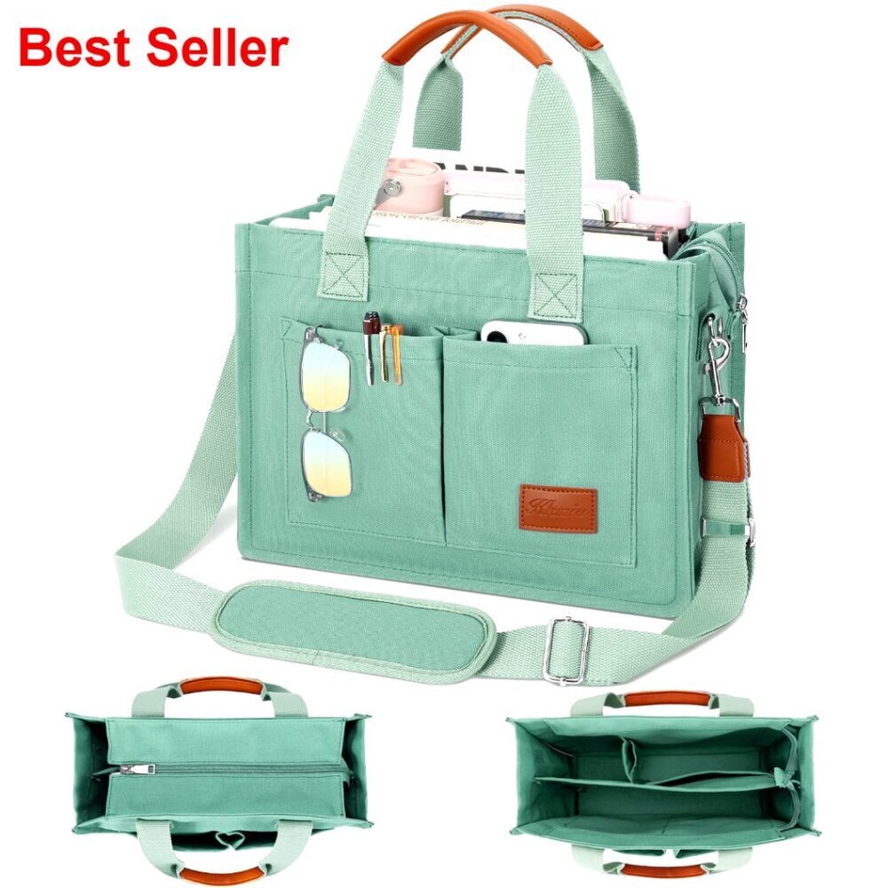 Large Canvas Tote Bag with Zipper Compartments Crossbody Work Purse